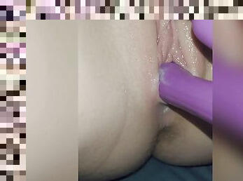 Young British Milf pussy cums dripping all over her rampant rabbit vibrating dildo as she fucks it then takes 3 fingers