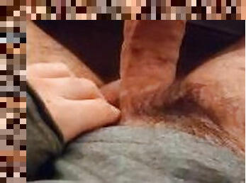 Young man shows big uncut cock and jerks while parental are Next room