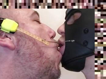 Braces boyfriends kissing with headgear