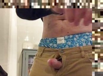 Showing those boxers, jeans, Close-up cumming in the shower room and cumming
