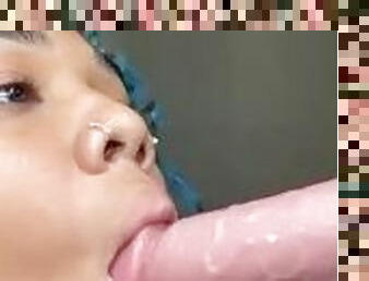 Blue Hair Ebony spit filled BWC blowjob