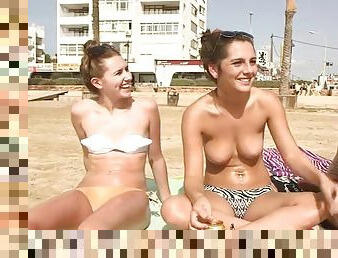 duże-cycki, amatorskie, seks-grupowy, plaża, topless