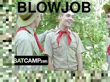 Boys at camp - a new scout is stripped and receives a real threat from his scout mentors