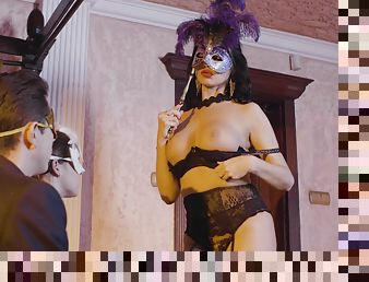 Masquerade sex party FFM threesome for Amirah Adara and Ania Kinski