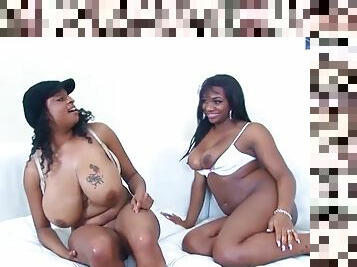 Exploratory black woman invites her lesbian friend to her place and offers to fuck anal with a sex toy