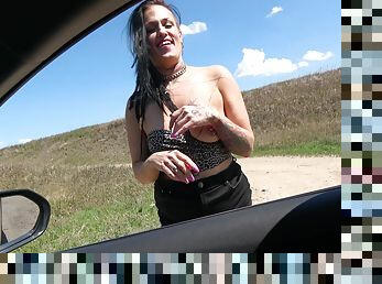 Insolent whore throated and fucked hard by the side of the road