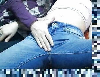 masturbation, giclée, amateur, milf, maison, couple, jeans, humide