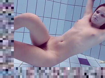 Very hairy babe Lucy Gurchenko swimming naked
