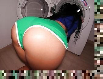 Juicy stepsister stuck in the washing machine. Typical reason for sex