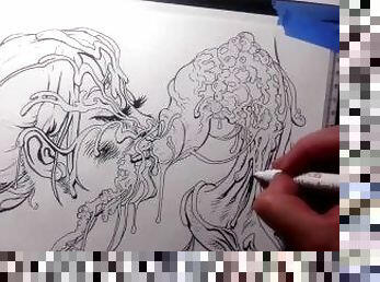 One Hot Mess Line Art Timelapse by Drenched The Facial Artist