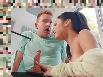 Addictive teens share tasty white cock in flawless home FFM