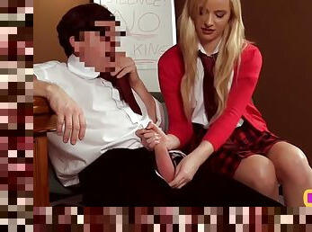 Cfnm college uniform amateur girl tugging teachers dick