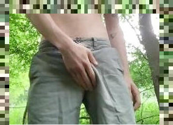Nerdy Toned Twink Cumshot Jerking Off Outdoors in the Woods
