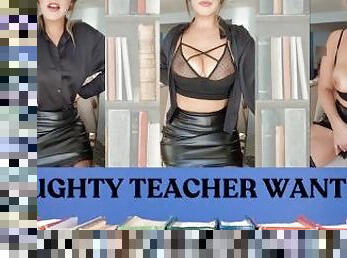 Naughty MILF Teacher in leather skirt teases and masturbates in front of her student's dad