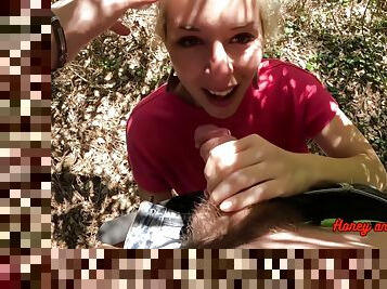 My Horny Girlfriend Make Me A Wet Blowjob And Deepthroat In The Forest - Honey And Biscuits