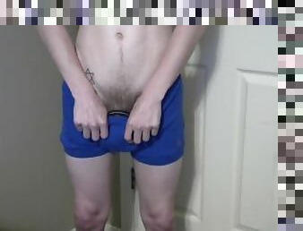 Twink showing off blue polo boxer briefs happy trail and butt