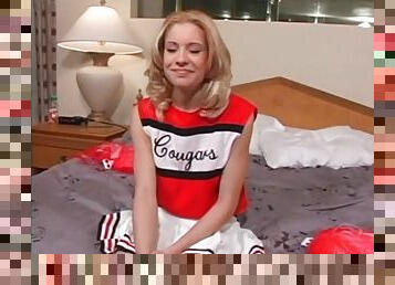 Slim blonde cheerleader sucks dick