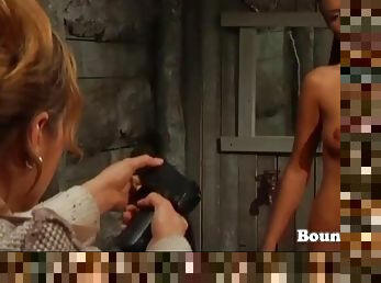 Beautiful naked girl in bondage whipped