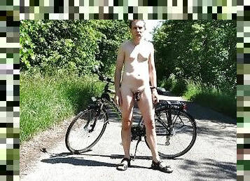 nudist, zunaj, javno, amaterski, igrača, motoristi, fetiš, ekshibicionist, realnost