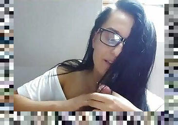 amateur, ejaculation-sur-le-corps, branlette, cam, voyeur, ejaculation, brunette