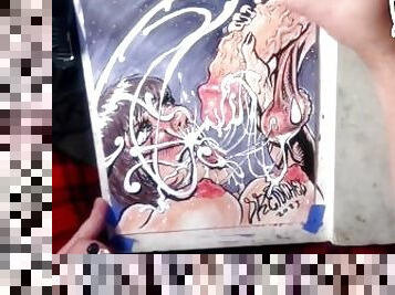Facial Explosion creates Jizz Comet in the night sky - lightbox erotic drawing creation by Drenched