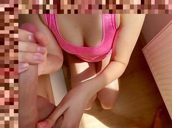 posisi-seks-doggy-style, amatir, handjob-seks-dengan-tangan-wanita-pada-penis-laki-laki, sudut-pandang, sperma, bersetubuh, kasar