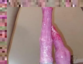 double stuffing a horse dildo and dog dildo