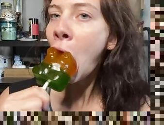 Suckasaurus  ASMR  giant gummy worm sucking !