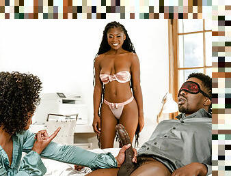 All-black threesome sex scene with Misty Stone and Hazel Grace