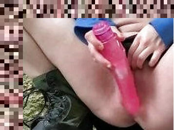 Squirting orgasm outside in the woods