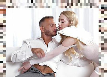Seductive blonde angel devours cock until the last drops