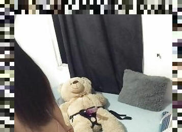 I was super horny so I fucked my teddy bear with the leash on.