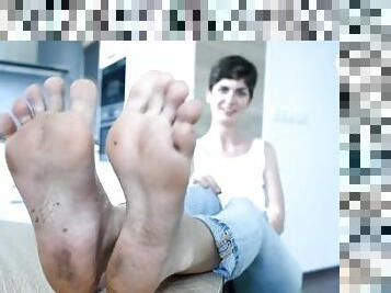 Sexy bare feet POV in the kitchen - teaser