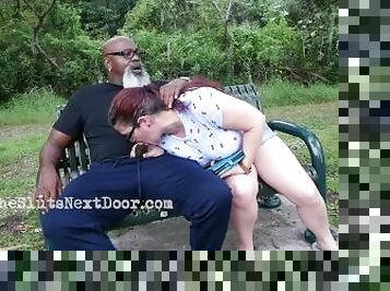 slut publicly stroking sucking old man BBC