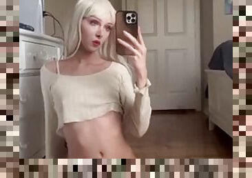 Skinny blonde crossdresser