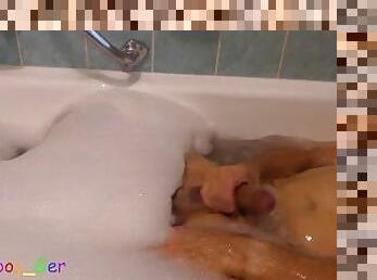 Shaving, cock play and cumming with a limp cock in the bathtub