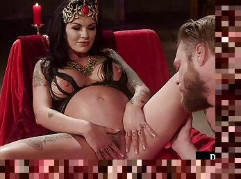 Pregnant goddess licked hairy pussy by sub after rimming