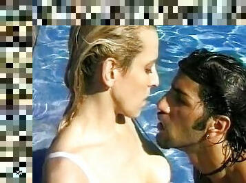 Wild German babe gets her tight holes pounded in the pool