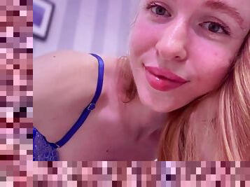 Slim leggy 18yo redhead Anna H solo striptease in sexy lingerie - perky tits