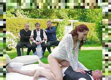 Nude outdoor tryout on her man's dick in front of her family