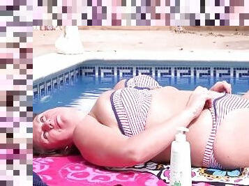 Aunt Judy's Big Tit MILFs - 43yo Busty Housewife JoJo Gets Horny by the Pool