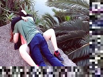 Young couple having sex in the park before going to college