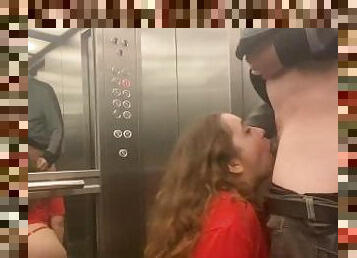 I meet MY NEIGHBOR in the elevator, fuck her and give her milk in the face.