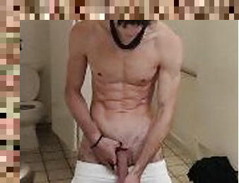 Hot guy jacking off in public bathroom