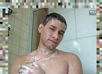 mandi, mastubasi, penis-besar, selebritis, homo, latina, sentakkan, manis, mandi-shower, seorang-diri