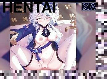 Hentai girl in clothes and white stockings gets fucked by a huge dick and ends up in her vagina