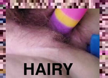 Fucking my hairy pussy with a plug in