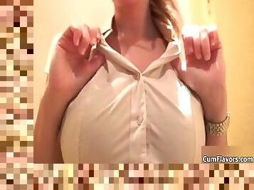 Busty blonde woman goes crazy jerking part2