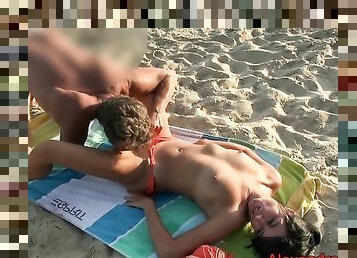 Public sex on the beach with a stranger! Ass and pussy creampie and facial cumshot