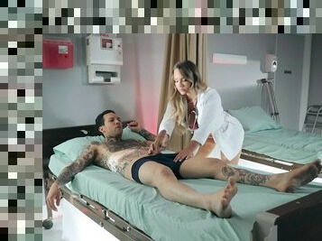 Tattooed patient needs help and busty doctor Cali Carter saves him